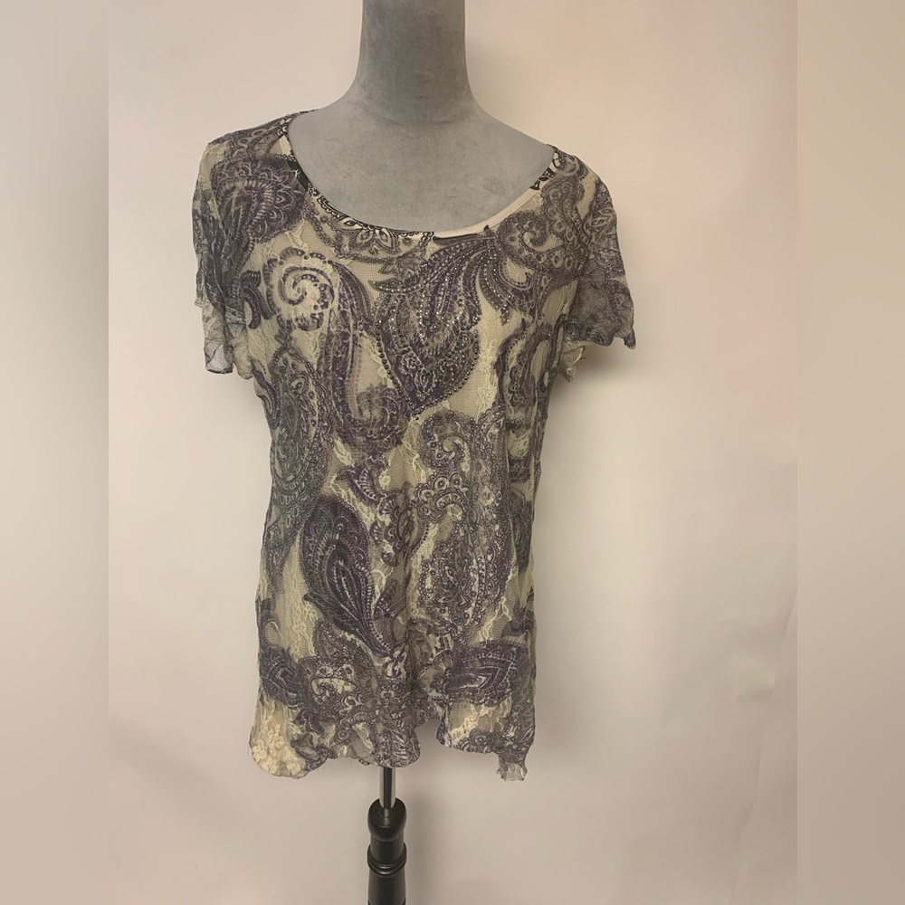 Roz & Ali Blouse 90s Sheer Lace Sequins Paisley Women’s SZ XL